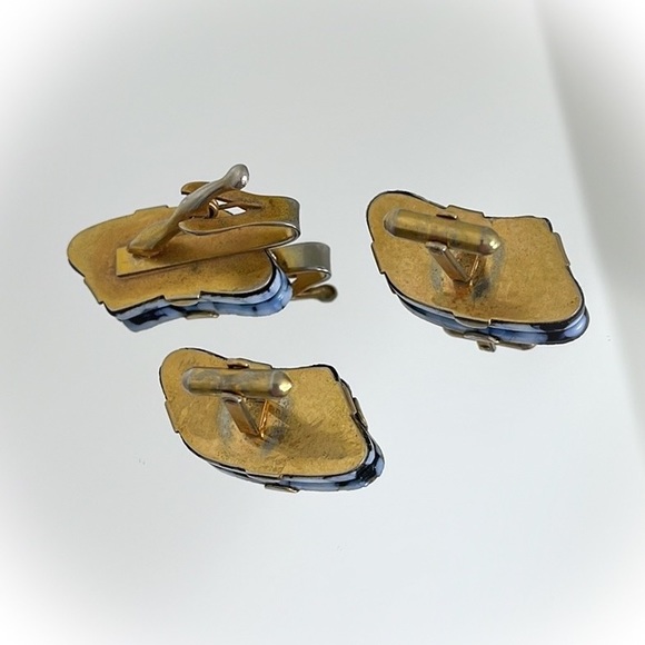 💕Beautiful Vintage Snowflake Obsidian Cufflinks & Tie Clip Set💕 - Picture 3 of 6